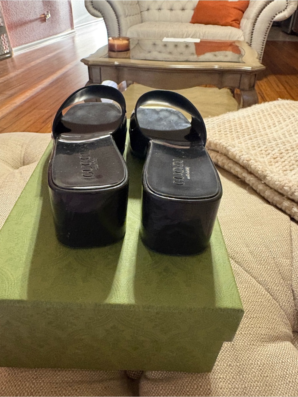 Gucci Black Patent Logo Slide Mules - Picture 3 of 6